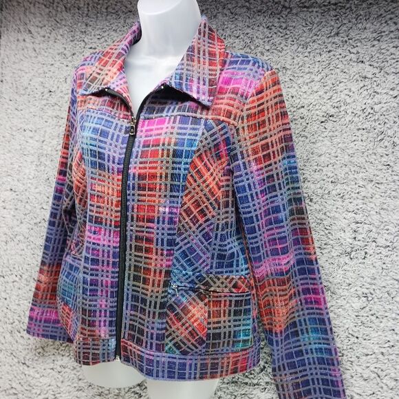 Erin London Womans Medium  Zip up Shacket. Multicolor. Cuff Sleeve. 2 Pockets... - Picture 13 of 15